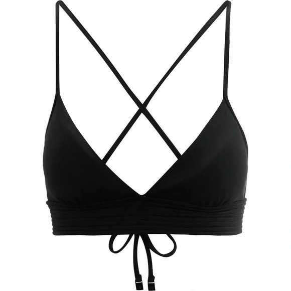 Seafolly Australia Black Quilted Fixed Tri Strappy Bikini Top size 14 EUC - Picture 1 of 12